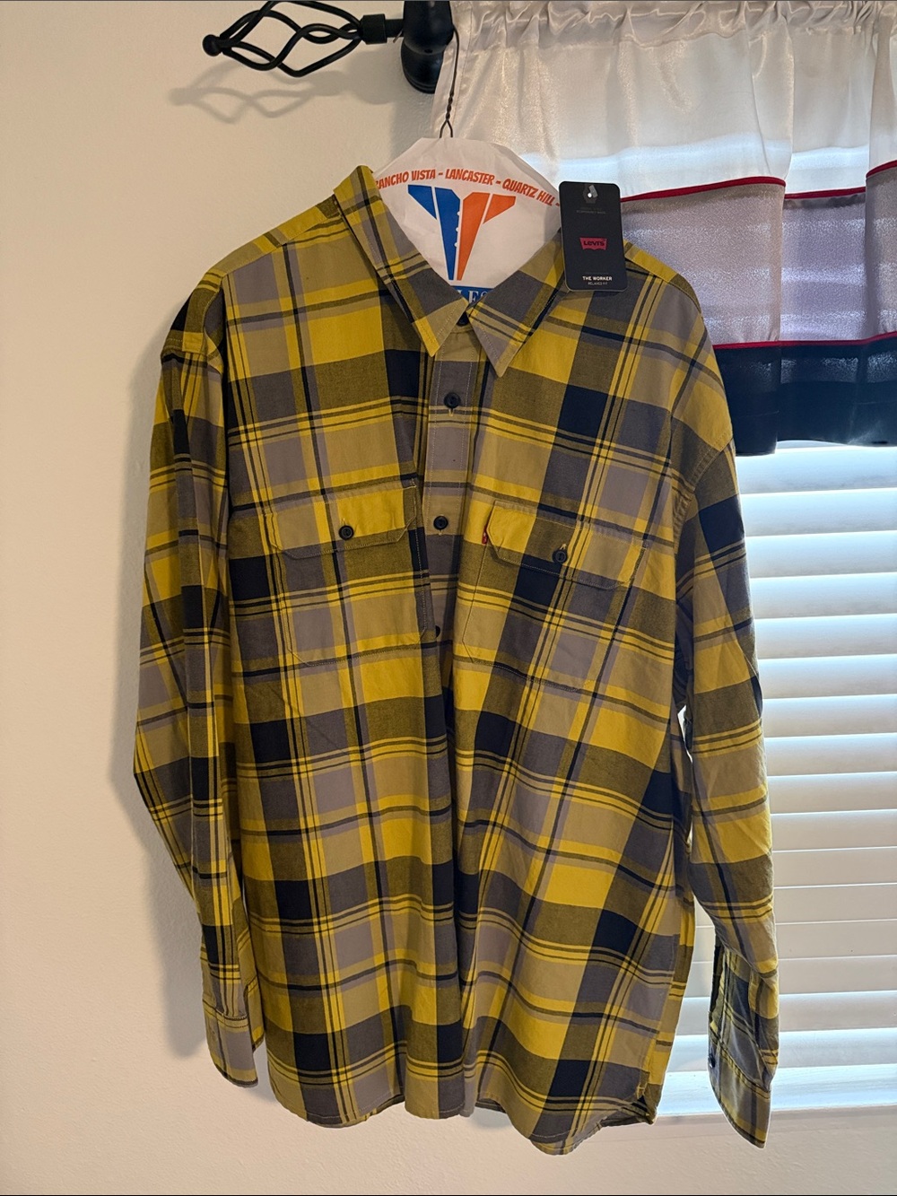 Levi's Yellow and Black Plaid Men's Button-Down Shirt